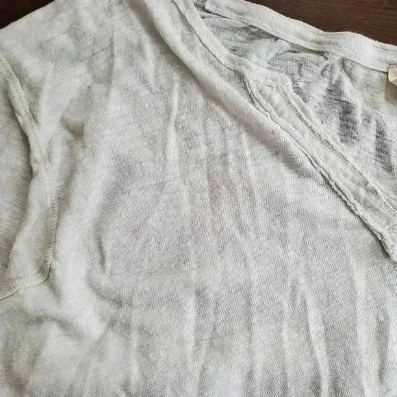 Free People Oversized Cream V-Neck 3/4 Sleeve Tee - L - Picture 9 of 11